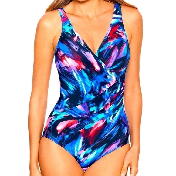 SWIMSUIT One Piece Miraclesuit Shaper Size 10 #6552988 Oceanus Blue Women V Neck - Picture 1 of 14